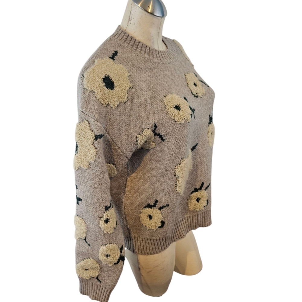 En Creme Size M Floral Patterned Gray Sweater Pullover Cozy - Picture 3 of 7